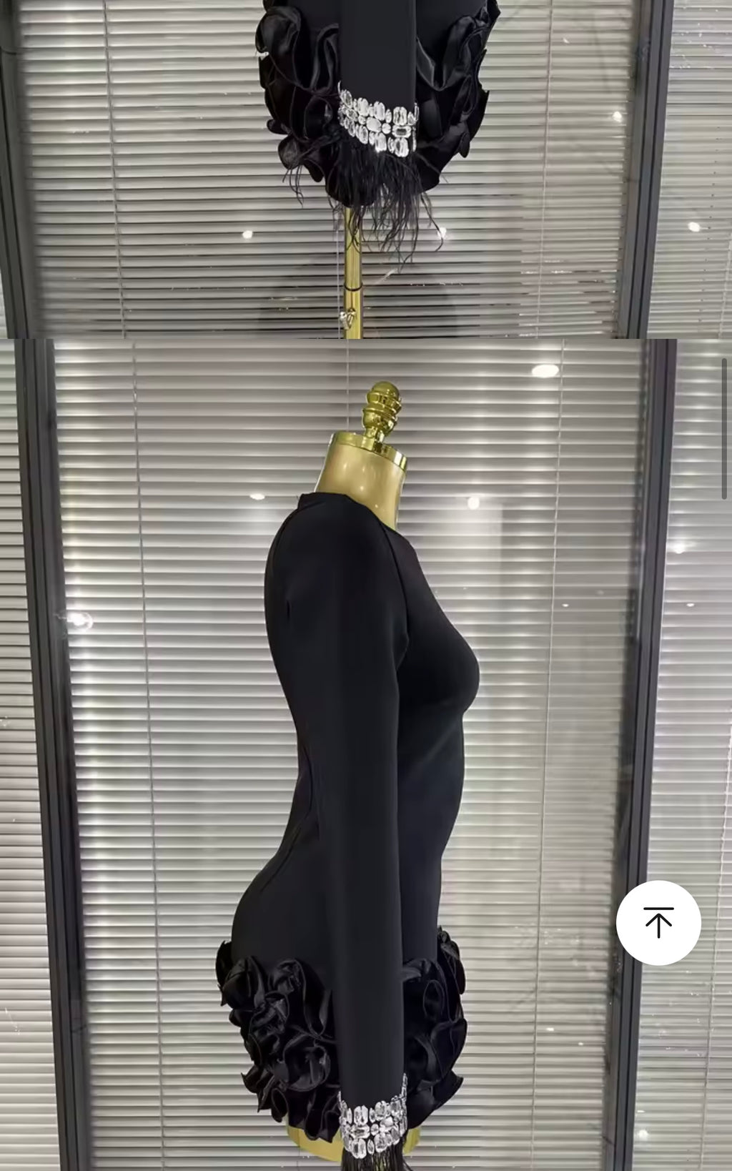 REEINA Elegant round Neck Handmade Rhinestone Feather Dress