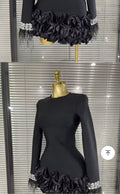 REEINA Elegant round Neck Handmade Rhinestone Feather Dress
