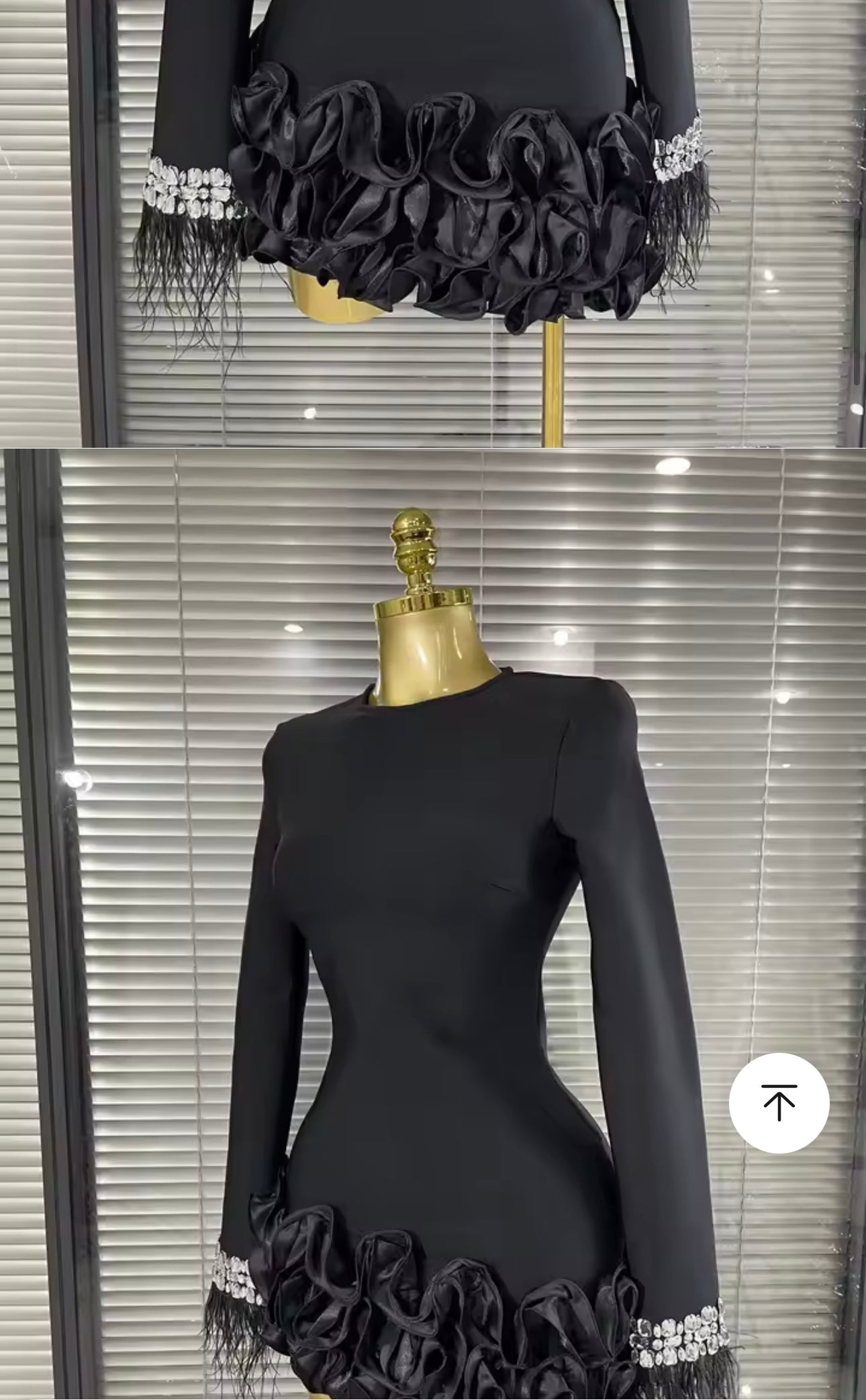 REEINA Elegant round Neck Handmade Rhinestone Feather Dress