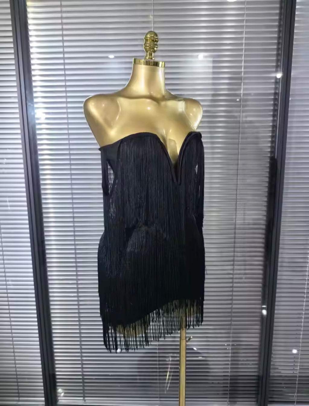 RINA Black Tassel Off Shoulder Dress