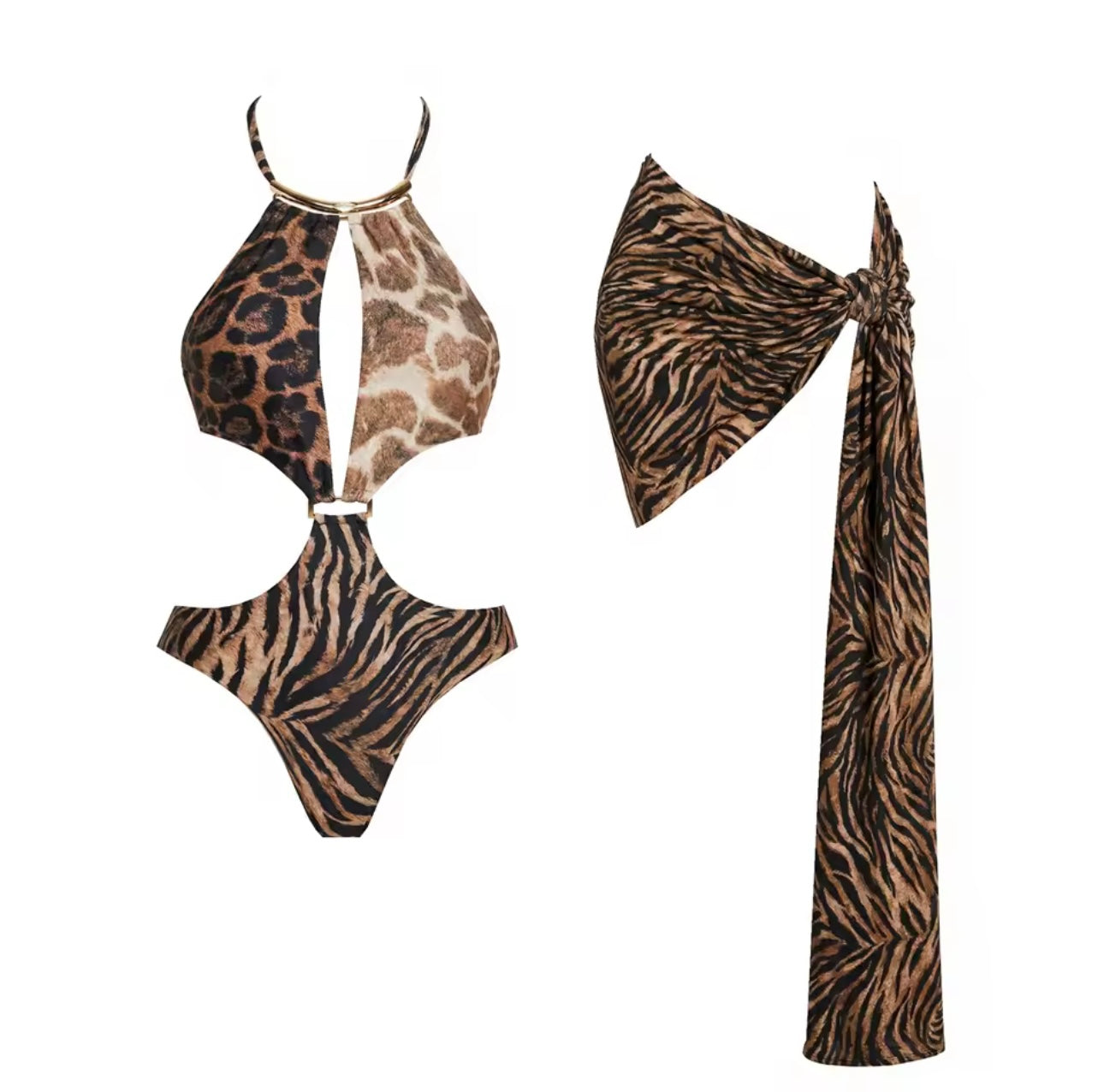 RIRI Leopard/Zebra Print Swimsuit Set