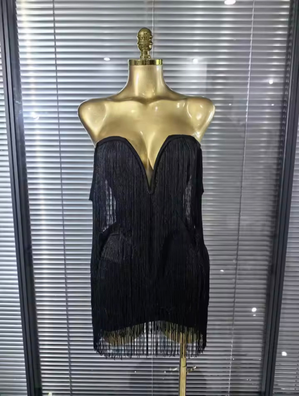 RINA Black Tassel Off Shoulder Dress