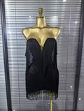 RINA Black Tassel Off Shoulder Dress