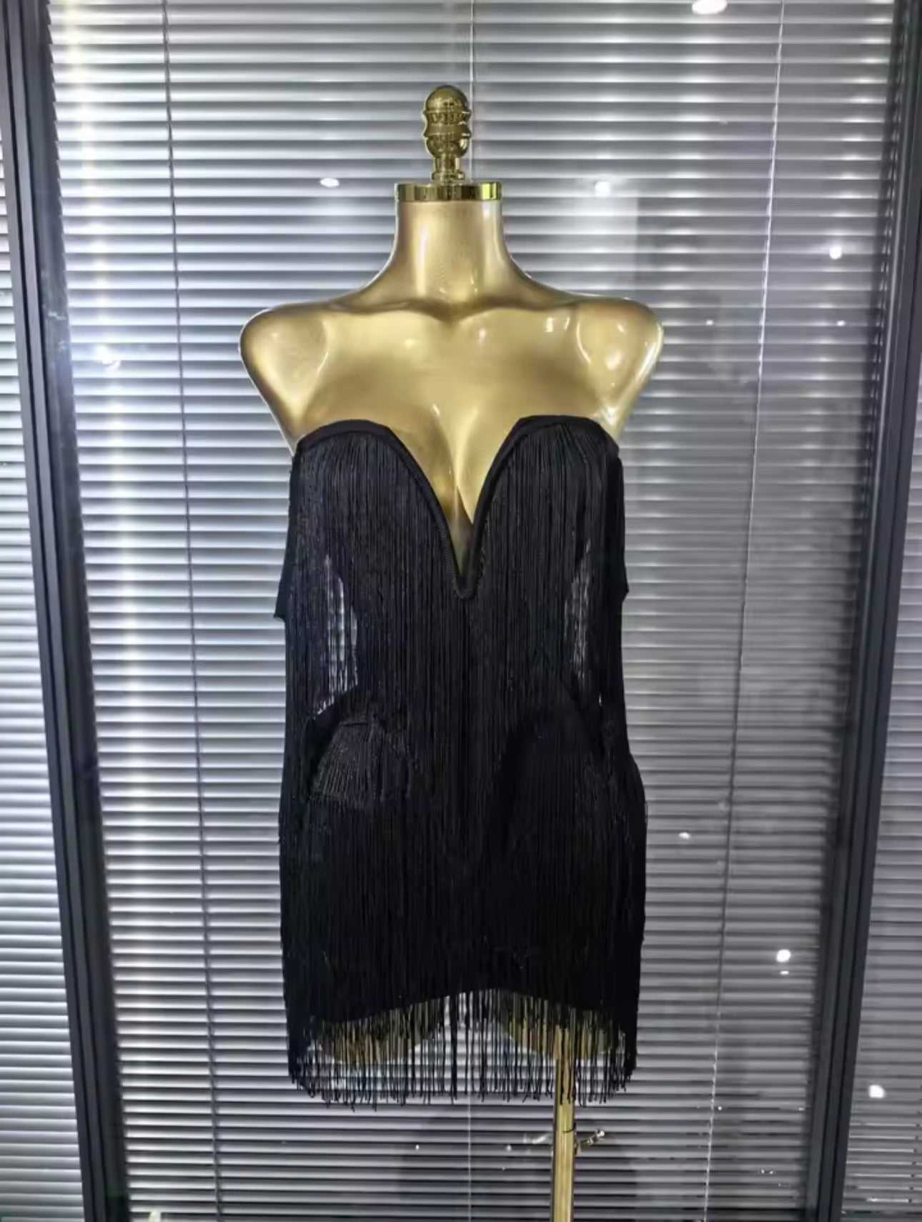 RINA Black Tassel Off Shoulder Dress