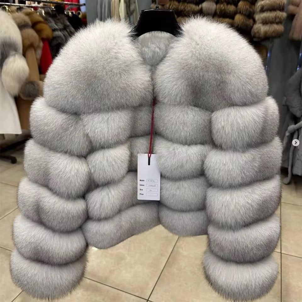 QUEENTINA Real Fox Fur Coat Winter